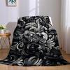 Monochrome Swirl Flourish Flannel Blanket Warm Soft Halloween Christmas Couch Warm Cozy Decorative Decor Gift for All Season