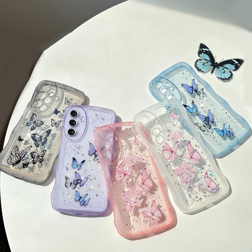 Glitter Stars Butterfly Clear High Quality Shockproof Phone Case for for A56 A36 A26 A16 A06 A05 A15 A25 A55 5G Soft TPU