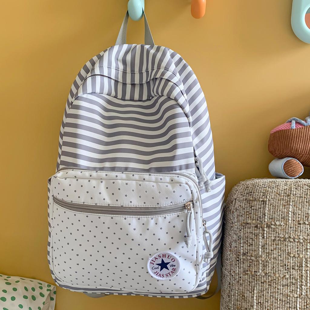 Cartella: Zaino scolastico a righe blu e pois blu mare, zaino da campus alla moda, grande capacità, leggero, zaino versatile ed elegante