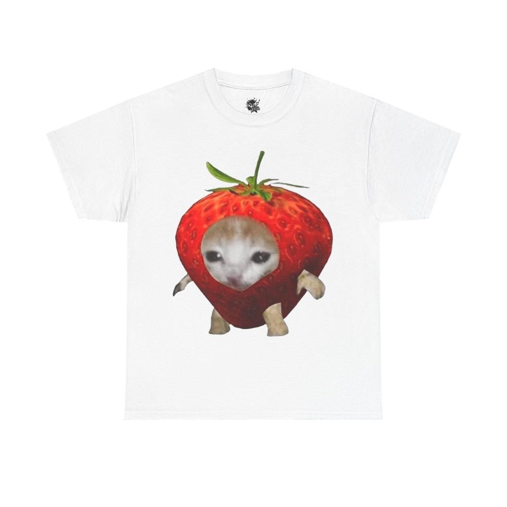 Милый котенок клубничный мем футболка из плотного хлопка унисекс XL