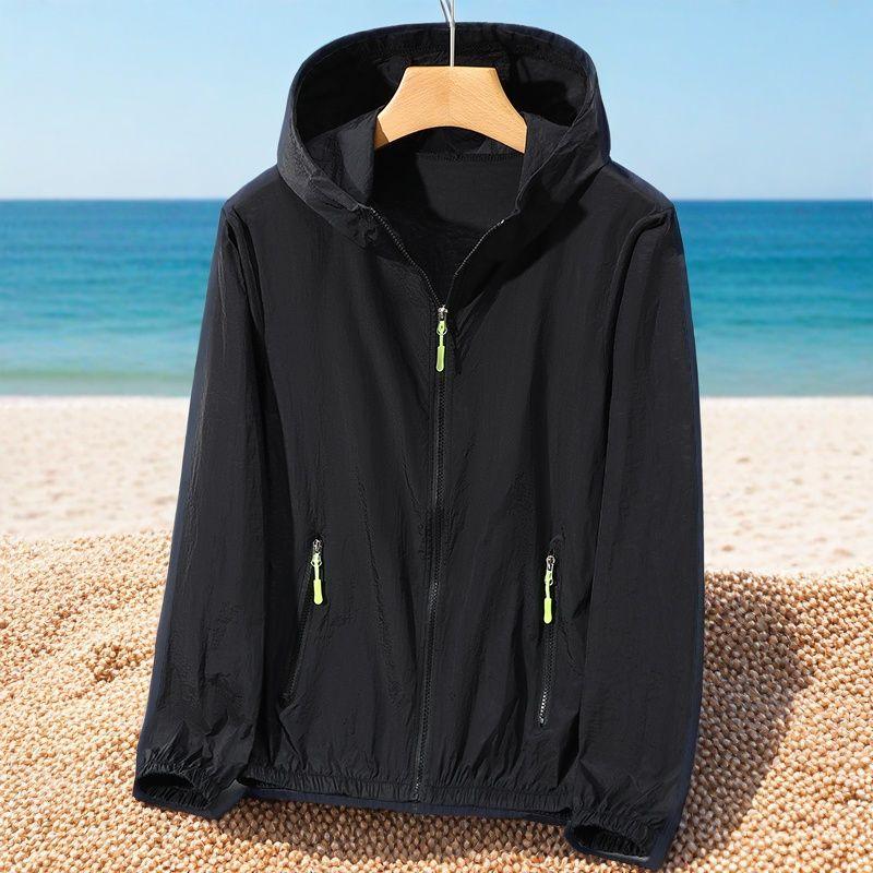 Women's Summer Hooded Zipper with Pocket Thin Casual Hooded Windbreaker Sunscreen Jacket
