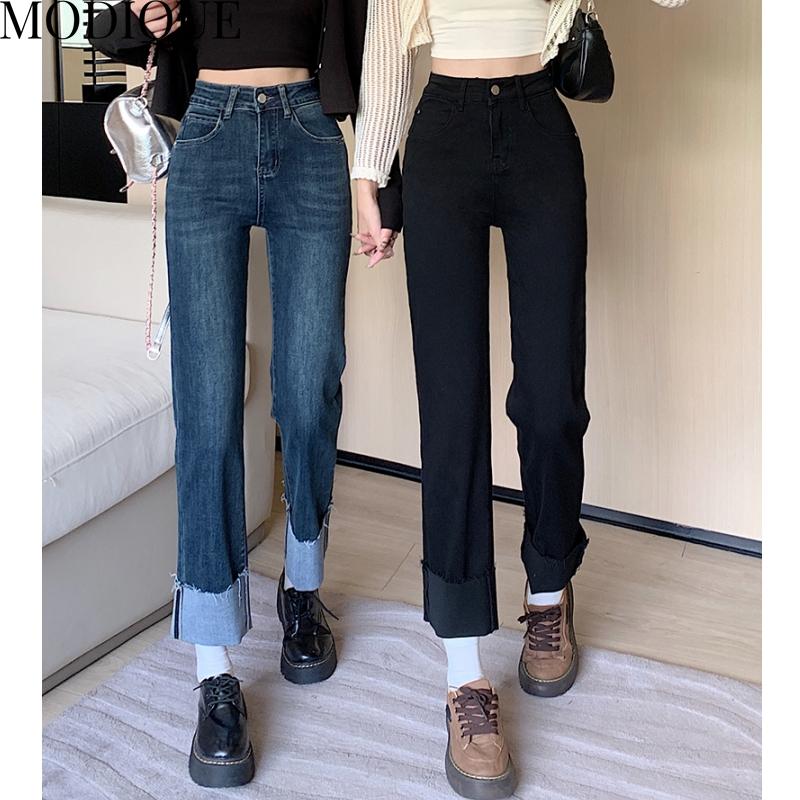 MODIQUE Primăvară Mărimi Mari Femei Noi Vintage Talie Înaltă Elastic Drept Lung Jeans Lady Bază Pantaloni Casual