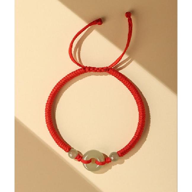 Hetian Jade Peace Buckle Red Rope Bracelet for Men and Women, Couple's Bracelet, Red Rope for the Year of the Horse, Gift for Girlfriend