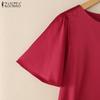 ZANZEA Women Casual Round Neck Summer Short Sleeve Plain Blouse