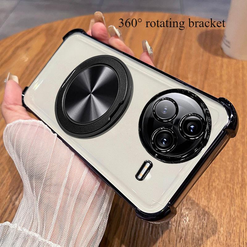 For MI POCO F7 Ultra F7 Pro Case Transparent Electroplating 360° Rotating Bracket TPU Anti-fall Cover For POCO F7 Pro Ultra