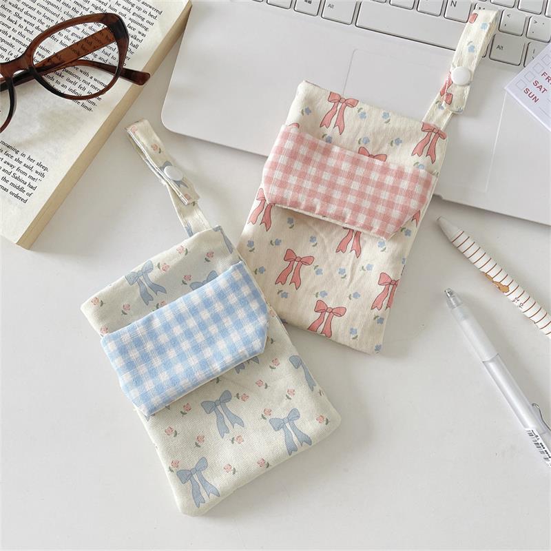 Cute Bowknot Floral Nurse Pencil Case Storage Bag Chest Pocket Large Capacity Handbag Women Portable Double-Layer Pen Bag Gifts
