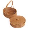 Oval Double-Layer Picnic Basket PP Wicker-Style Storage Tote Fruits Vegetables Outdoor Camping