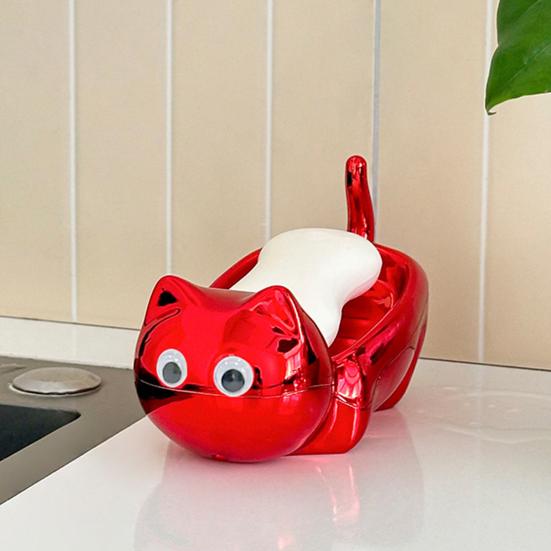 Soap Dish with Automatic Drainage Cute Cat Shape Design Easy Cleaning Soap Holder Soap Tray for Shower Bathroom