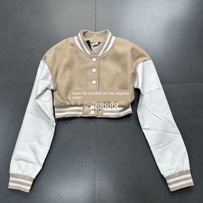 

Лос-Анджелес Одиночный FN Сексуальный Короткий С Высокой Талией Из ПУ С Длинным Рукавом Бейсбольная Униформа Шерстяной Абрикосово-Коричневый Короткий Пиджак