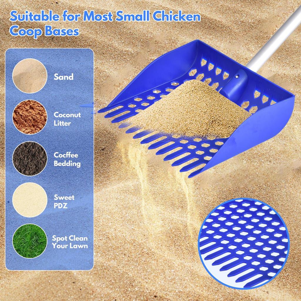 Chicken Coop Cleaning Tools Sifting Shovel Long Handle Detachable Poop Scooper for Poultry Litter Goat Stall Farm Animals Cats