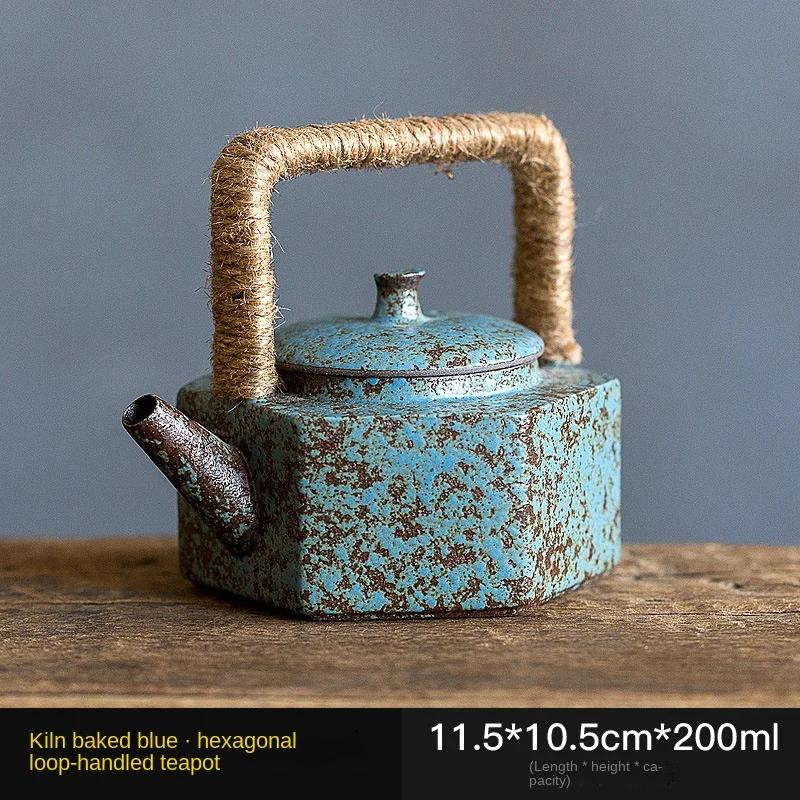 

Japanese Antique Stoneware Loop-Handled Teapot Old Ore Mud Porcelain Kung Fu Tea Set Handmade Teapot Tea Maker Tea Kettle