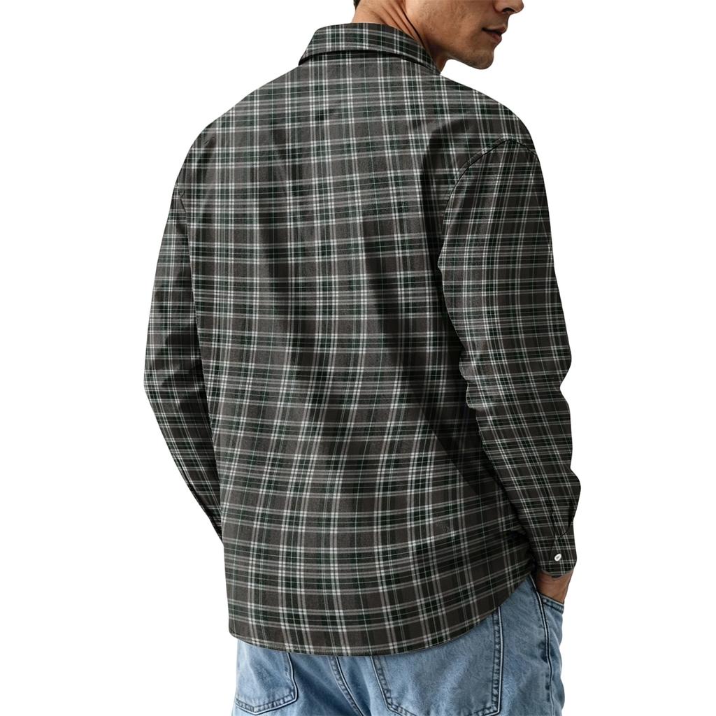 Men's Long Sleeve Plaid Button Down Shirt with Collar for Casual Everyday Wear