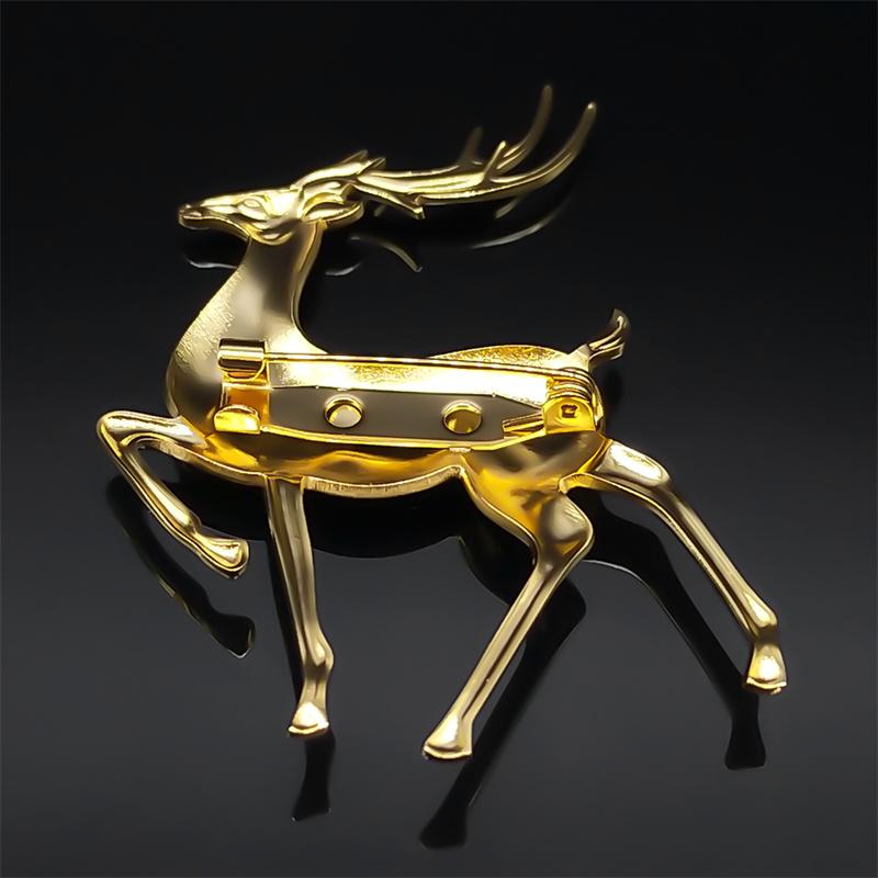 Fashion Elk Deer Brooch for Women's Clothing Accessories Stainless Steel Gold Color Men's Animal Pins Jewelry Christmas Gift