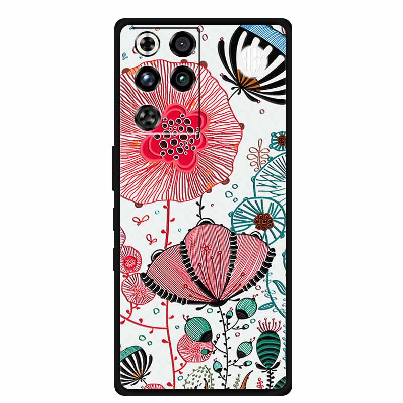 For ZTE Nubia RedMagic 11 Pro 5G Case 3D Emboss Flowers Relief Soft Black Silicone Back Cover For ZTE Nubia RedMagic 11Pro Funda