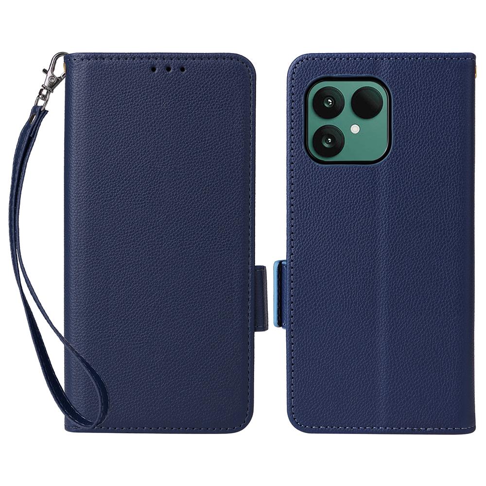 For Fairphone 6 Case with Wrist Strap Litchi Texture PU Leather Wallet Phone Cover