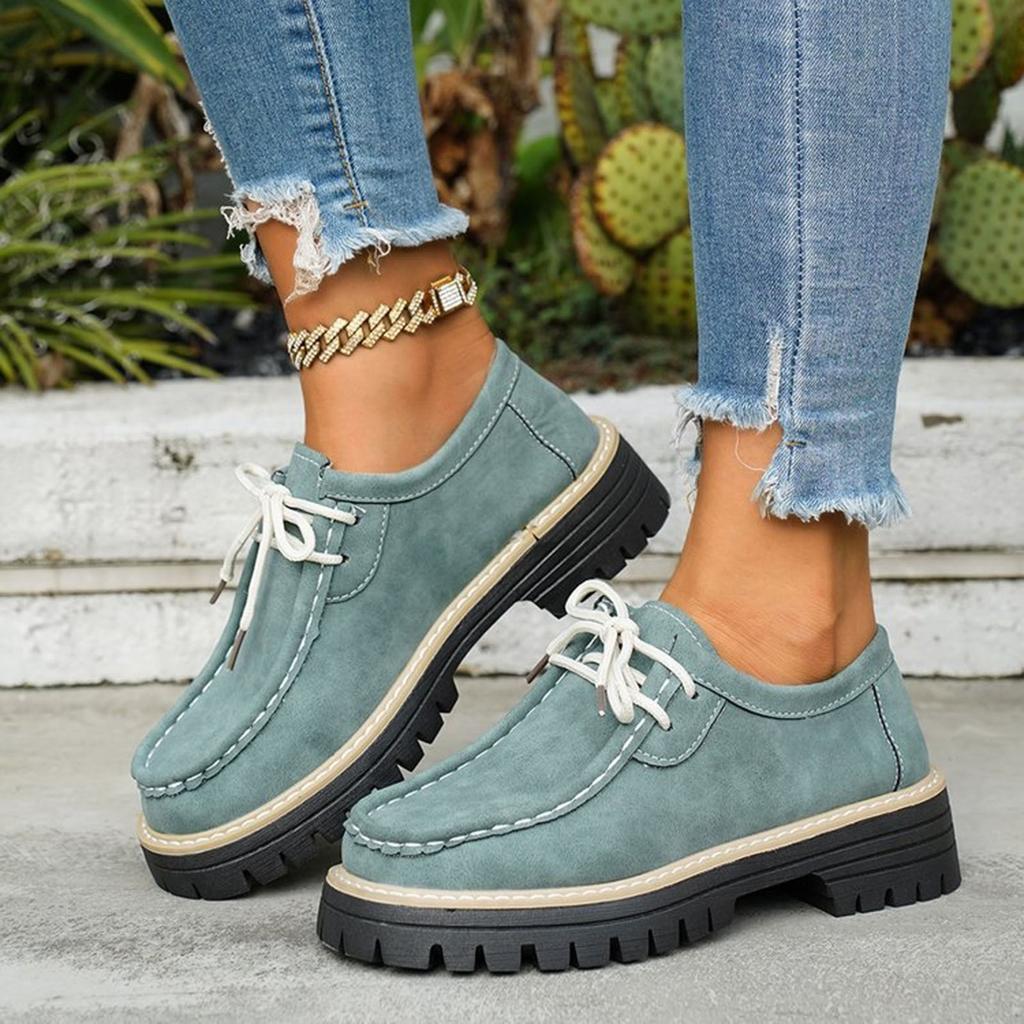 Thick Soled Lace Up Women's Loafers Fashionable And Casual Suede Low Top Round Toe Casual Shoes Casual Business Shoes for Women