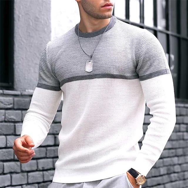 Men s Autumn Knitted Casual Breathable Round Neck Shirt S
