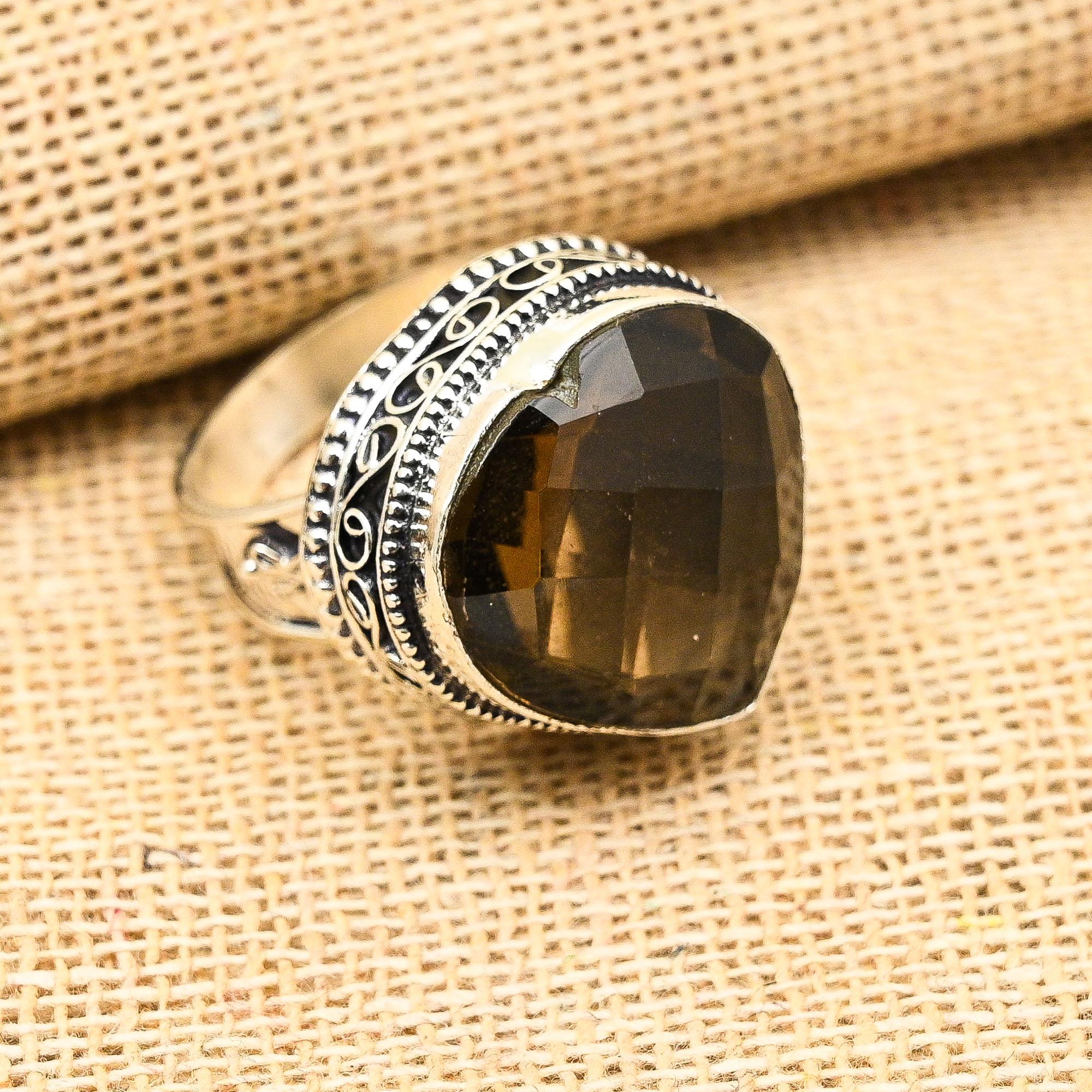 

Уникальное кольцо в форме сердца с дымчатым топазом и драгоценным камнем из стерлингового серебра 925 пробы ручной работы на День Благодарения 12 коричневый