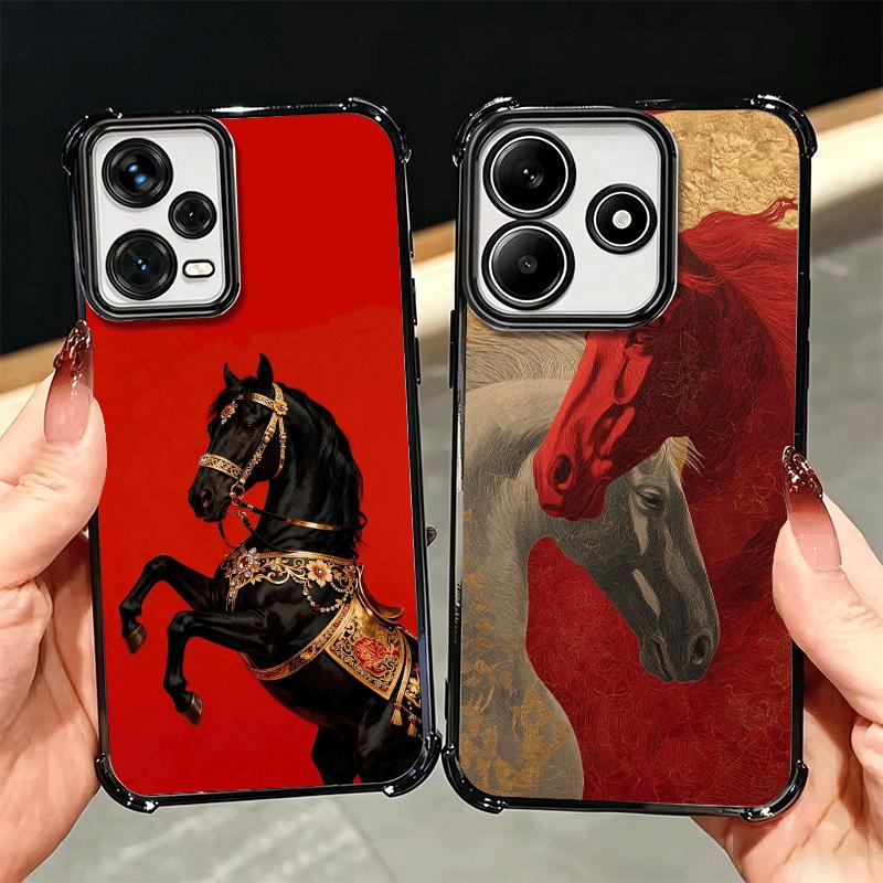 Horse Art Aesthetics Plating Phone Case For Xiaomi Redmi Note 14 15 Pro Plus 13 12 11 11S 11T 10 9S 9 5G Anti-Fall Airabag Cover