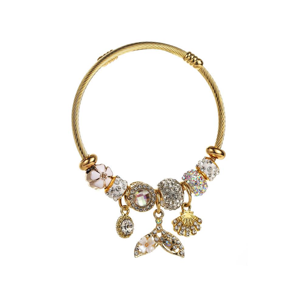 Bracelet Jewelry Diy Gold Stainless Steel Open Bracelet Small Fish Tail Pendant Alloy Accessories Women