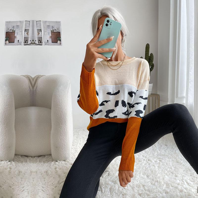 Vintage Fashion Elegant Casual Autumn Women's Colorblocking Long-sleeved Bottoming Sweater Thin Section