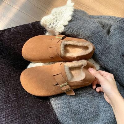 Wool Version Soft-soled Leather One-pedal Women's Autumn and Winter Velvet Cotton Shoes Thick-soled Lazy All-inclusive Boken Single Shoes