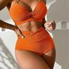 2024 European & American Solid Color Strappy Bikini Set for Women