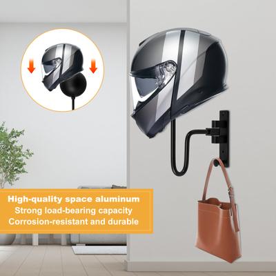 180° Drehung Motorradhelmständer Wandmontage Helm Ausstellungsständer Fahrradhelmhalter mit einem Haken Mützen Mantelständer