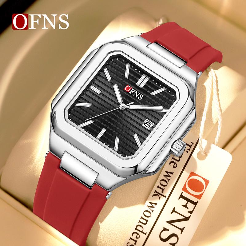 OFNS Luminous Square Steel Band Quartz Watch with Calendar