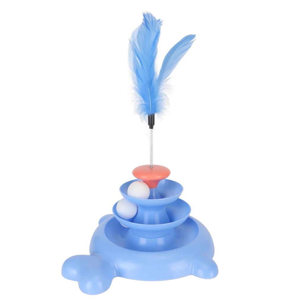 Cat Ball Tower Toy 3 Level Detachable Pet Track Interactive Toy with Teasing Feather for Kitten