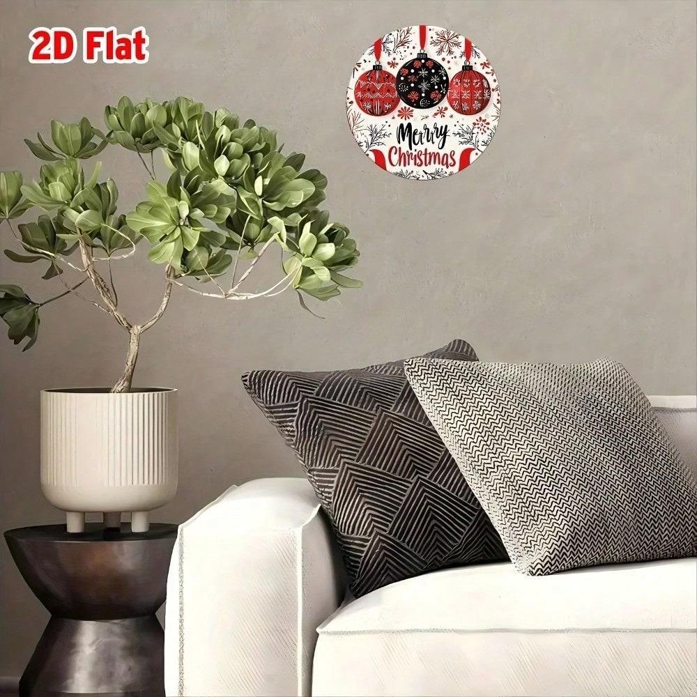 2D Metal Christmas Ball Ornament, 3.15 Inch Iron Wall Decor, Snowflake Design with Merry Christmas Lettering