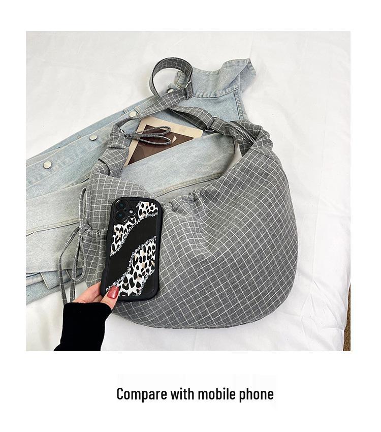 Women's 2025 Korean Style Plaid Canvas Bag - Large Capacity Shoulder & Crossbody Dumpling Bag