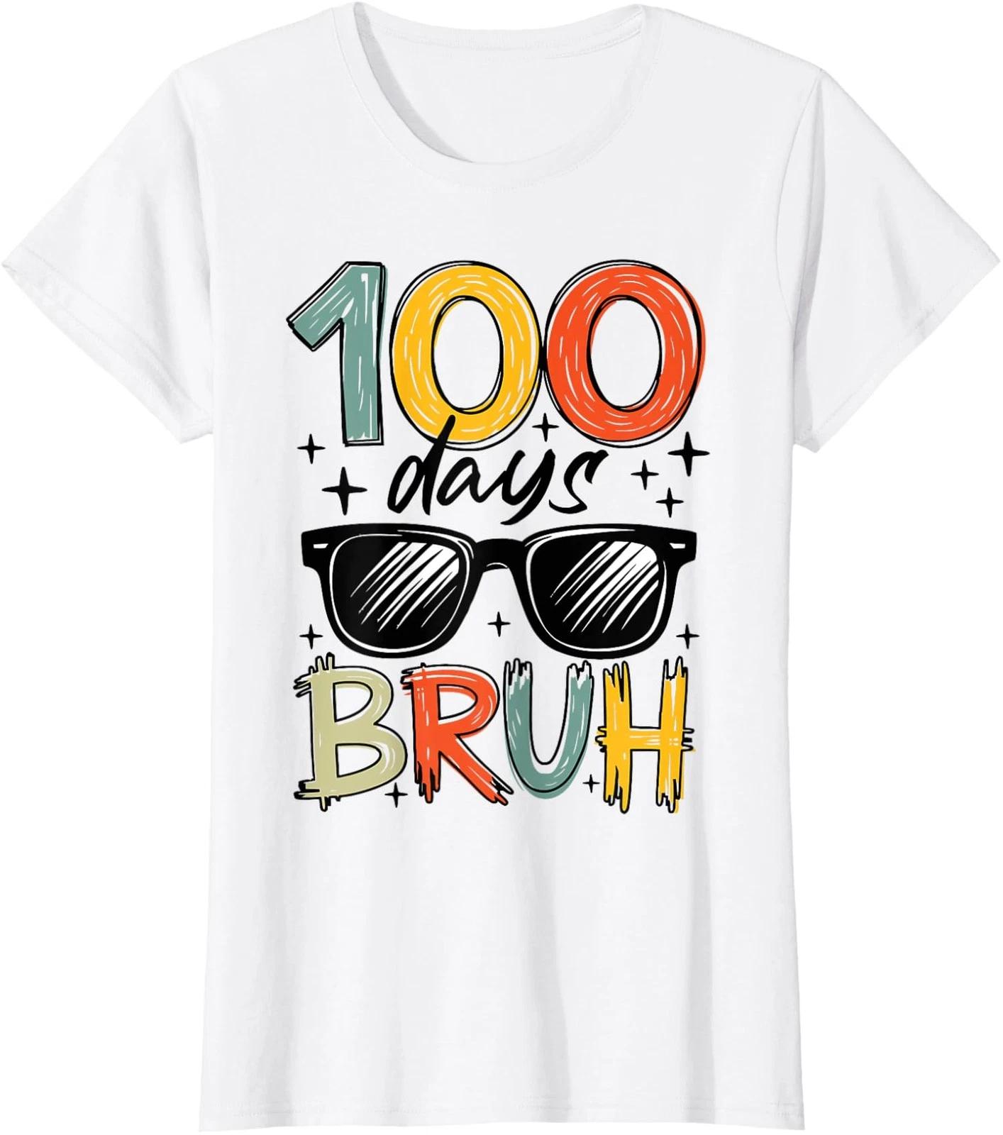Funny Retro 100 Days Bruh 100 Days of School Ladies  Crewneck T-Shirt S