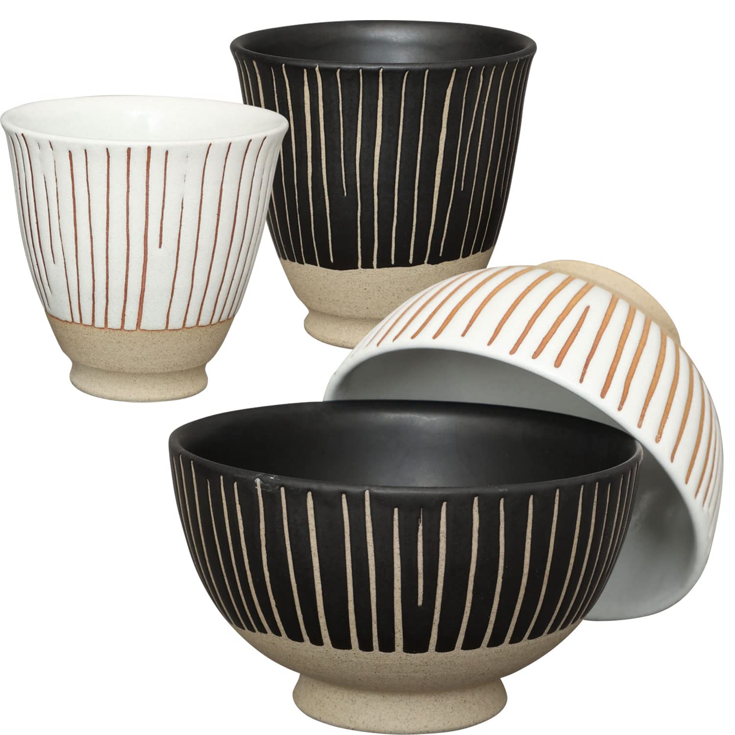 Подарочный набор Mutsumi: Набор из двух предметов посуды Арита, Черно-белая пиала и чашка для чая от печи Хигасихара, Марудзюкуса, Милая и стильная керамика