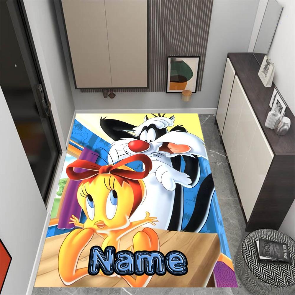 Looney Tweety Clouds Customize Your Name Area Rug Suitable for Game Room Outdoor Kitchen Balcony Anti-slip Rug Decorate Offices Wedding Party Gift