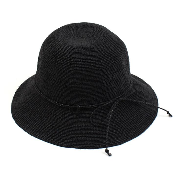 Yunibeosyeolkemiseuteuli Black Ribbon Raffia Cloche Hat Raffia Hat