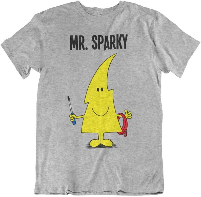 MR SPARKY Mens Electrician T-Shirt Unique Gift for Fathers Day Graphic T Shirts Men Clothing Streetwear Summer Cotton Tee Tops