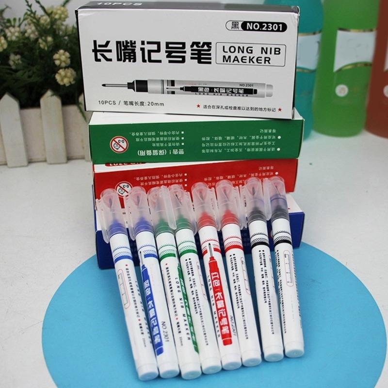 10Pcs Deep Hole Marker Pen 20mm Long Tip Marker Carpenter Marker Waterproof Drill Hole Marker Woodworking Mark Tool