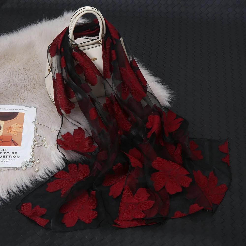 Горячая Распродажа Шелковый Шарф Женский Летний Легкий Шарф Шаль Однотонная Бандана Пляжная Органза Газовая Кружевная Ажурная Шаль Мусульманские Хиджабы