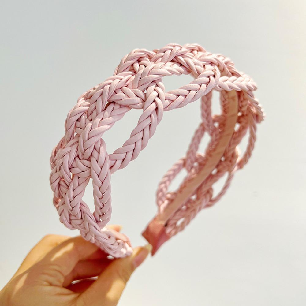 Solid Color Braid Headband Headwear Weave Style Hair Hoop Elegant PU Leather Weave Hairband Women