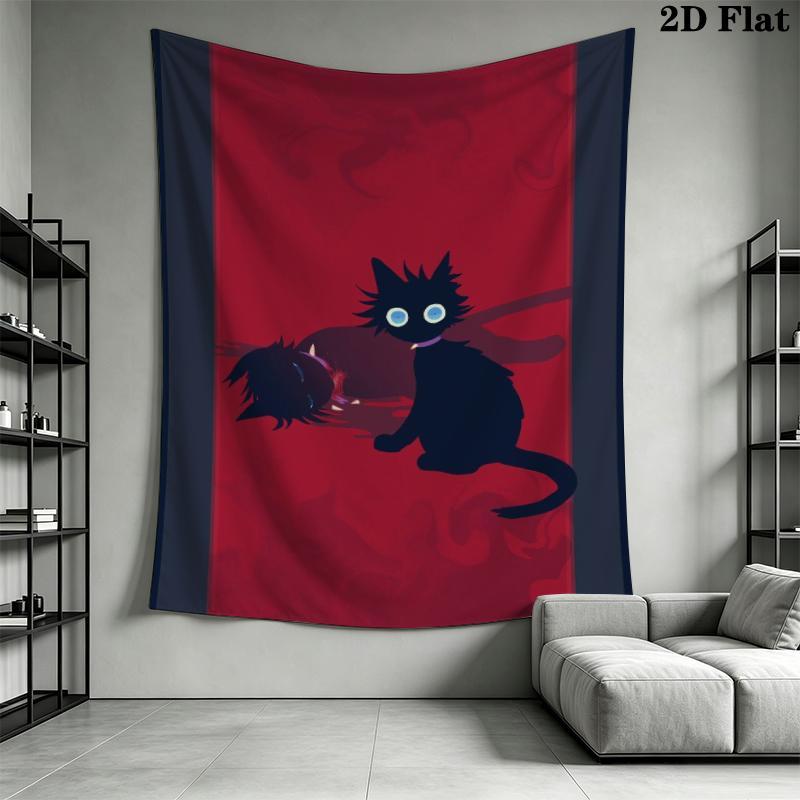 Cat Warrior Wall Tapestry Aesthetic Wall Hanging Printed Fabric Blanket Decorative Tapestries for Bedroom Living Room Home Decor