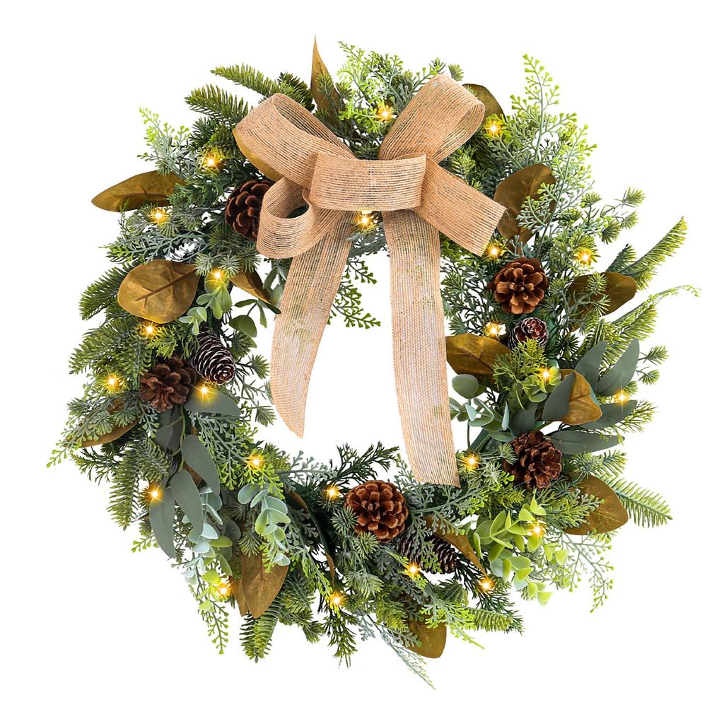 Christmas Bow Luminous Wreath Door Hangings Cross-border Christmas Rattan Circle Window Mall Decorationswith Light And