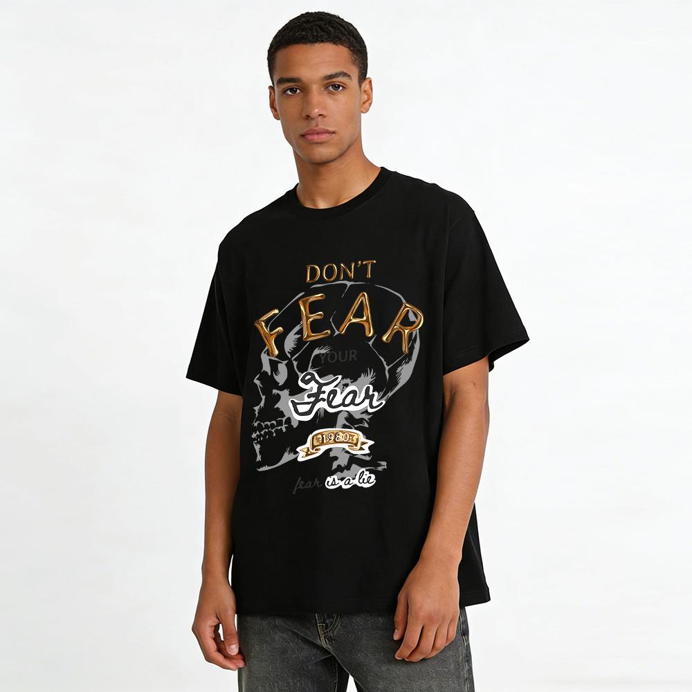 Vintage Skull Print T-shirt Dont Fear Your Fear Slogan Casual Top Pure cotton T-shirt