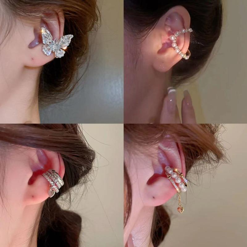 Korean ins style high-end multi-layer butterfly ear clips, new ear bone clips without ear piercings, light luxury atmosphere earrings, women