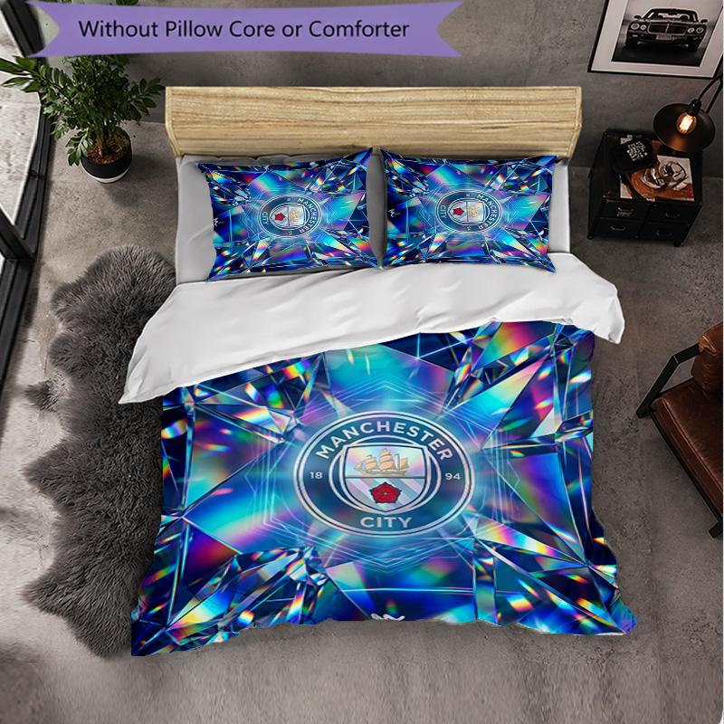 Set Lenzuola Manchester City Modello 3 Pezzi Morbida Copripiumino in Microfibra con Federe per Camera da Letto