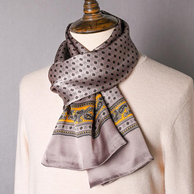 Black Mulberry Silk Men'S Scarf Imitation Silk Silk Scarf Plaid Men'S Middle-Aged And Old Scarf Spring, Autumn And Winter Thin