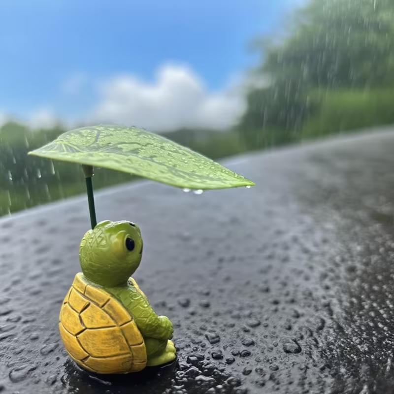 Cute Animal Figurines Set With Umbrella-Elephant,Turtle,Frog Garden Ornaments, Whimsical Desk Decor For Aquarium&Home Decor Gift