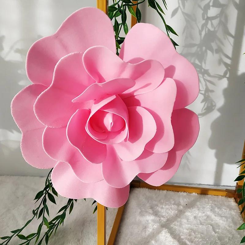 Simulation Pe Foam Flat Bottom Giant Rose Flowers Wall Wedding Background Diy Party Faux Flower Decoration Home Fake Flore Heads