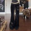Y2k Streetwear Gothic Velvet Pants Women Punk Grunge Pentagram Printed Low Waist Stright Pants
