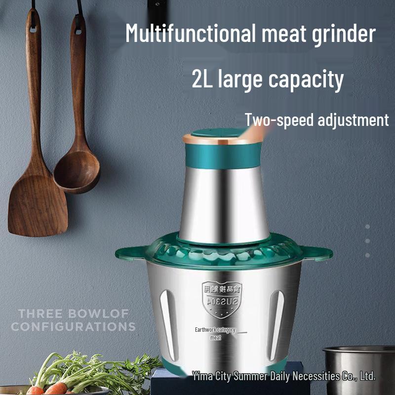 Compact Electric Meat Grinder: Stainless Steel, Large Capacity, Multifunctional for Meat, Garlic, and Food Processing.